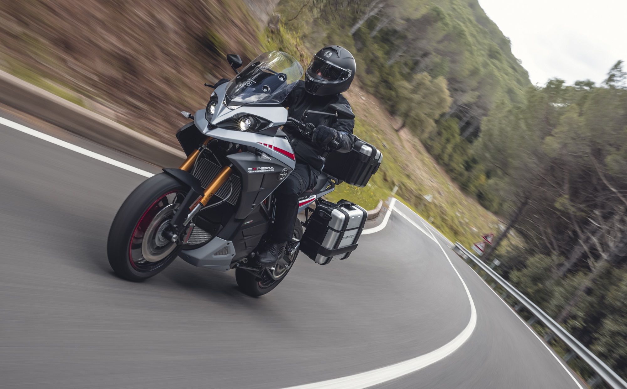 Energica Experia rider on a country road