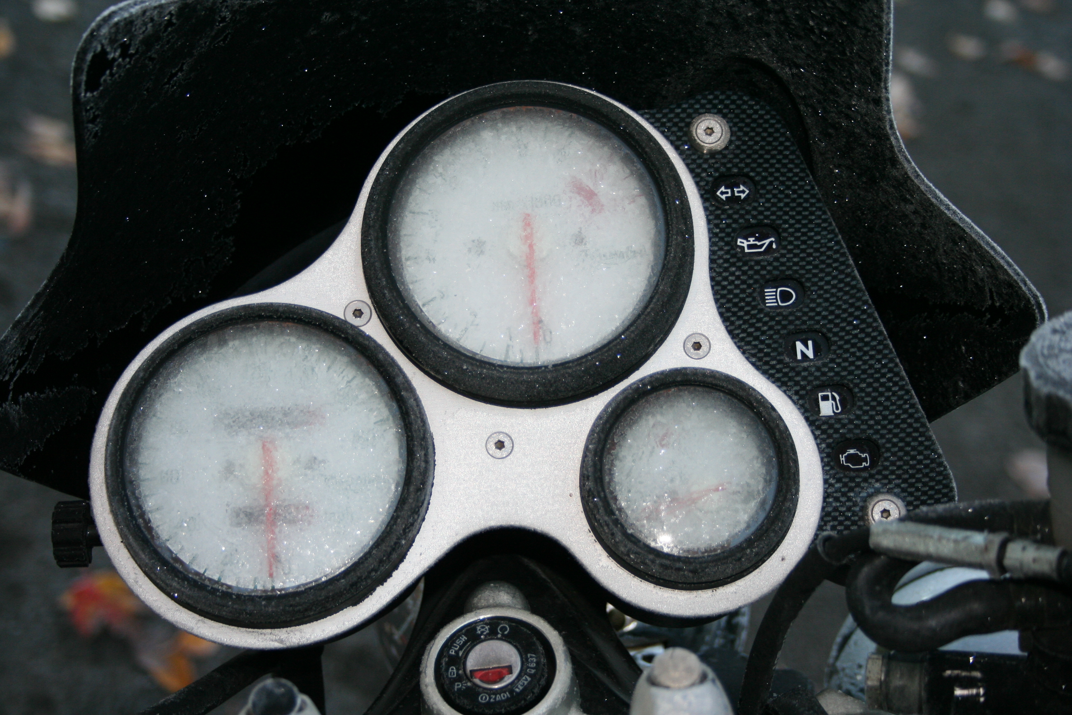 frost on the motorcycle gauges