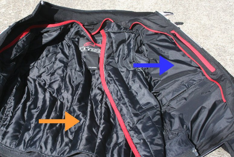 interior liners in a textile motorcycle jacket