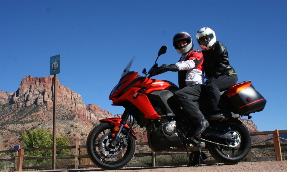 Kawasaki Versys 1000 LT rider and passenger